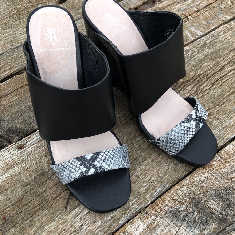 Andrew Stevens Black Leather Mules 8.5M